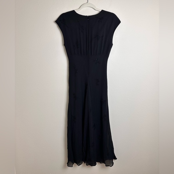 Jones New York vintage Y2K black 100% silk beaded v neck maxi dress sheer cap 8 - Picture 5 of 6